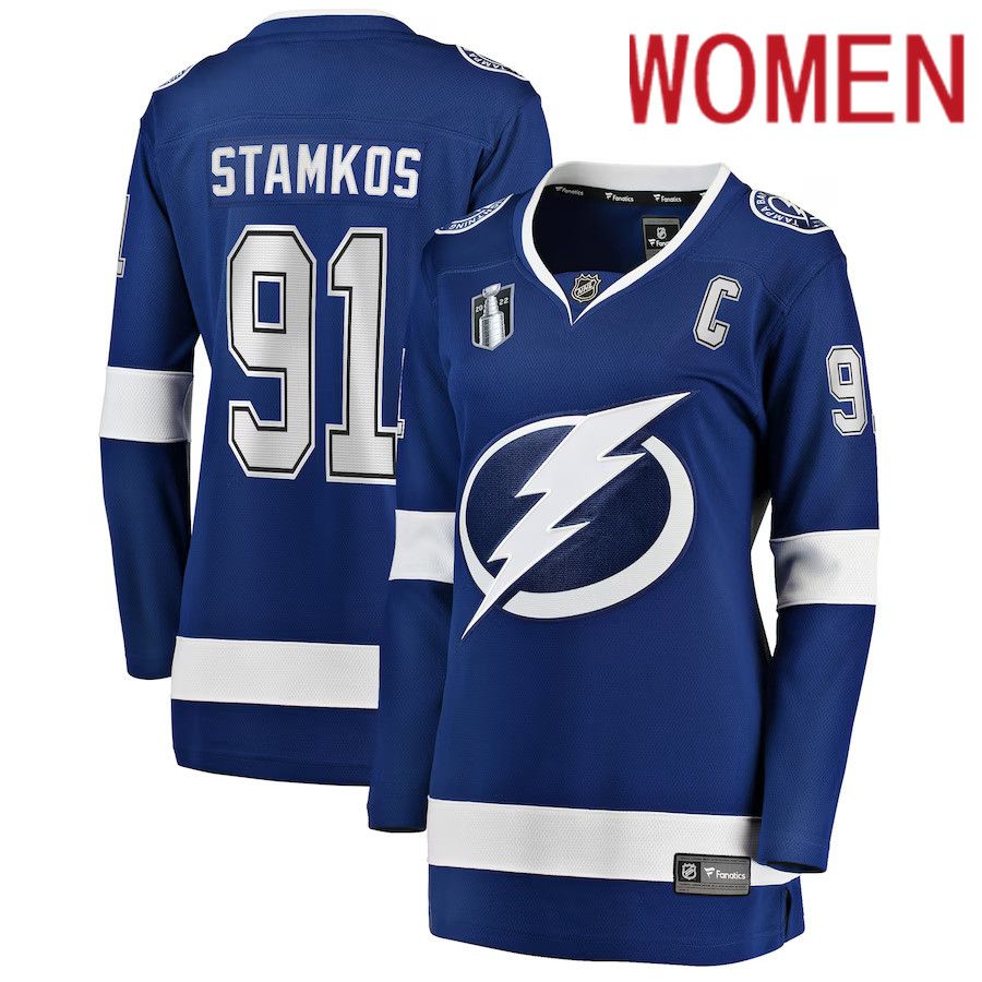 Women Tampa Bay Lightning #91 Steven Stamkos Fanatics Branded Blue Home Stanley Cup Final Breakaway Player NHL Jersey